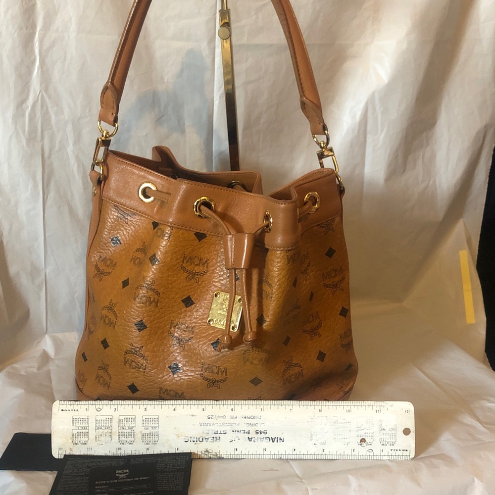 MCM classic signature leather shoulder bag with drawstring & authenticity cards - Picture 16 of 16